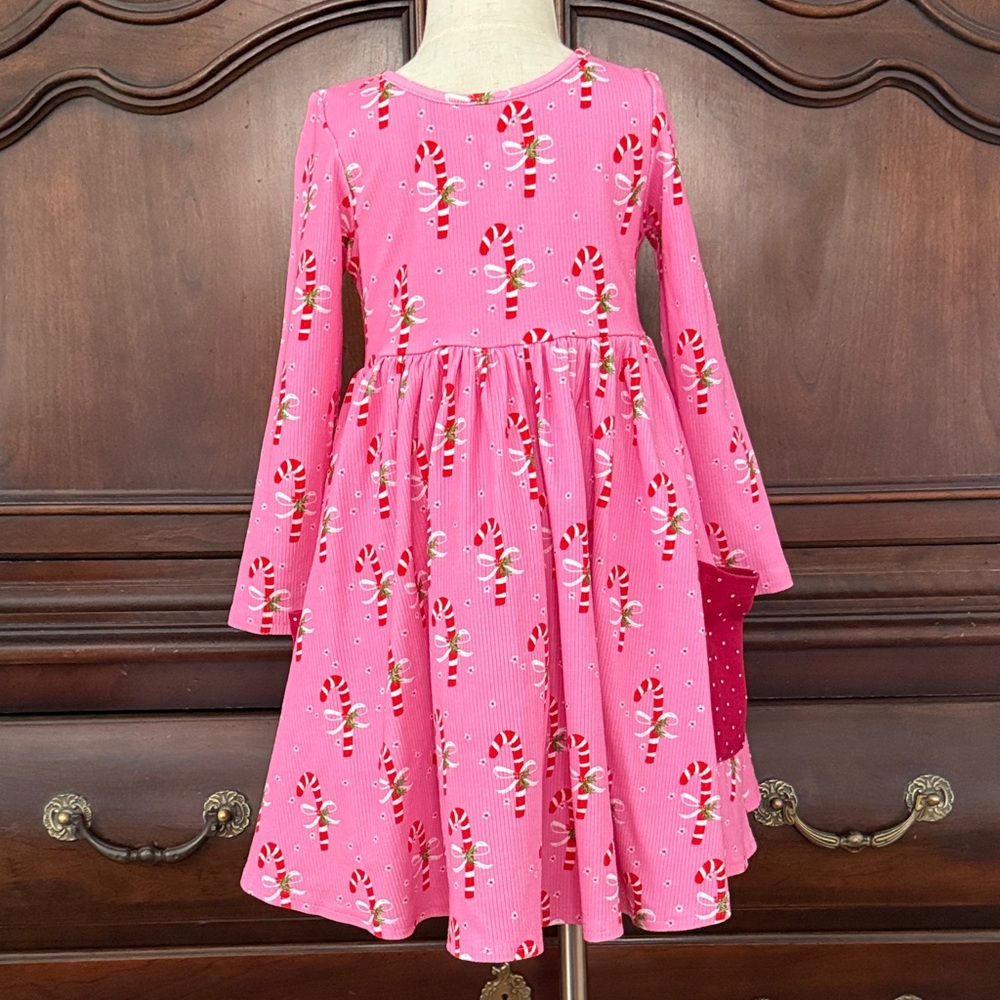 Girls SWEETHONEY Pink Candy Cane Twirl Dress Size 5Y - Picture 7 of 7